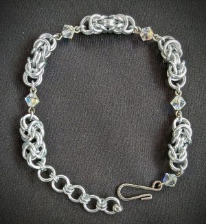 Swarovski Crystal - Silver Segmented Byzantine Bracelet