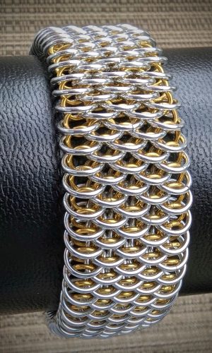 Silver and Gold Dragonscale Chainmaille Cuff Bracelet