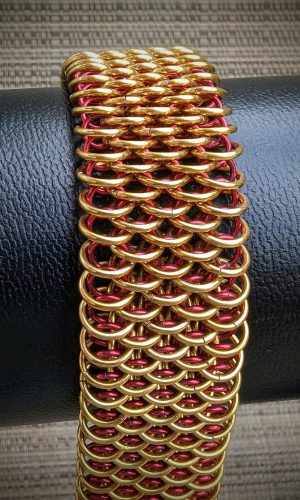 Red and Gold Dragonscale Chainmaille Cuff Bracelet
