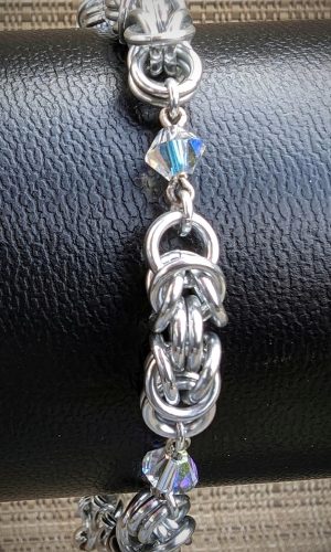 Swarovski Crystal - Silver Segmented Byzantine Bracelet