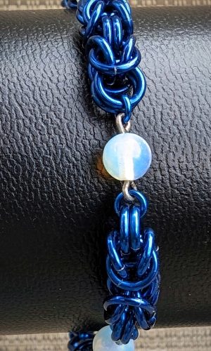 Opalite and Blue Segmented Byzantine Bracelet